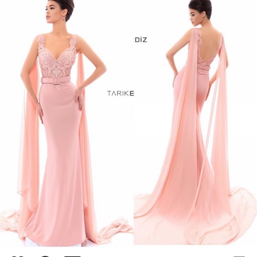 Pink Tarik Ediz Evening Gown with Cape